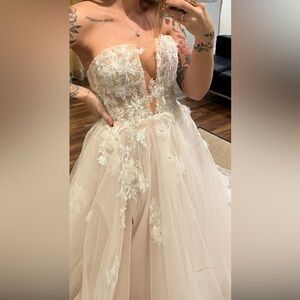 Watters Strapless Lace Wedding Dress in blush